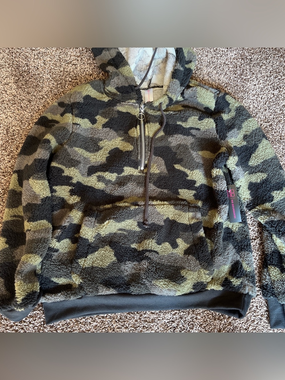 No Boundaries Green & Black Camo Sherpa Hoodie
